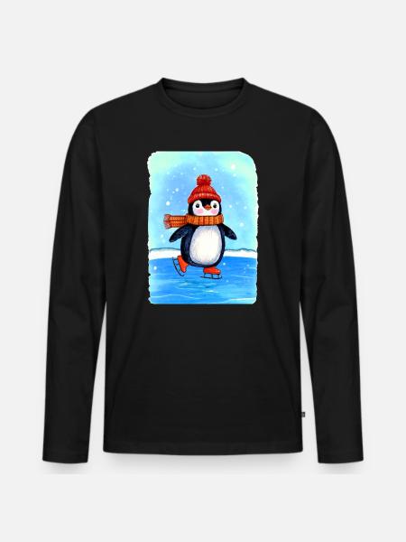 Kleiner Pinguin-Schlittschuh-Läufer - Männer Premium Bio Langarmshirt - Schwarz