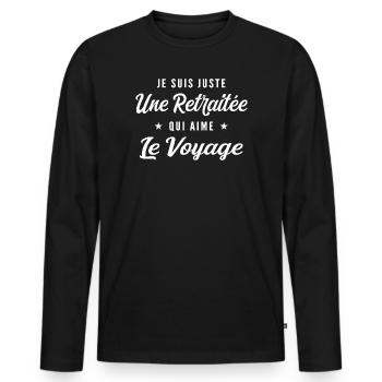 Retired Traveler Who Loves Travel - Men's Premium Organic Long Sleeve Shirt - black - Front - Nico (187cm)