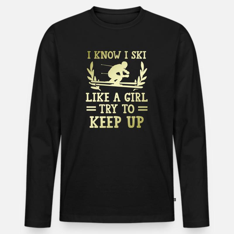 Ski wie ein Mädchen - Männer Premium Bio Langarmshirt - Schwarz
