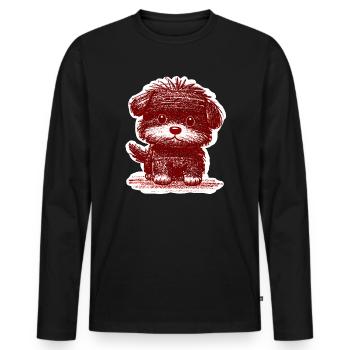 Chiot flou (Rouge) - T-shirt manches longues Premium bio Homme - noir - Devant - Nico (187cm)