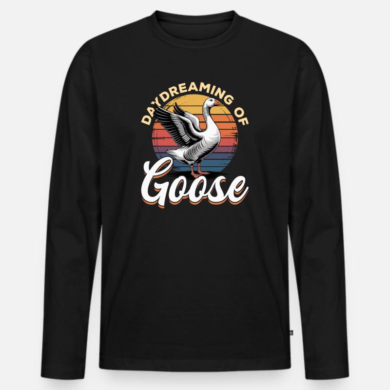 Funny Bird Goose - Männer Premium Bio Langarmshirt - Schwarz