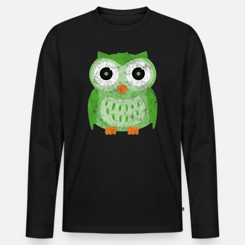 Grüne Eulen Cartoon - Männer Premium Bio Langarmshirt - Schwarz