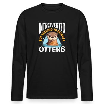 Introvert Discussing Sea Otter Cartoon - Men's Premium Organic Long Sleeve Shirt - black - Front - Nico (187cm)