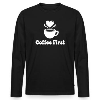 Kaffee First Herzdesign - Männer Premium Bio Langarmshirt - Schwarz - Vorne - Nico (187cm)