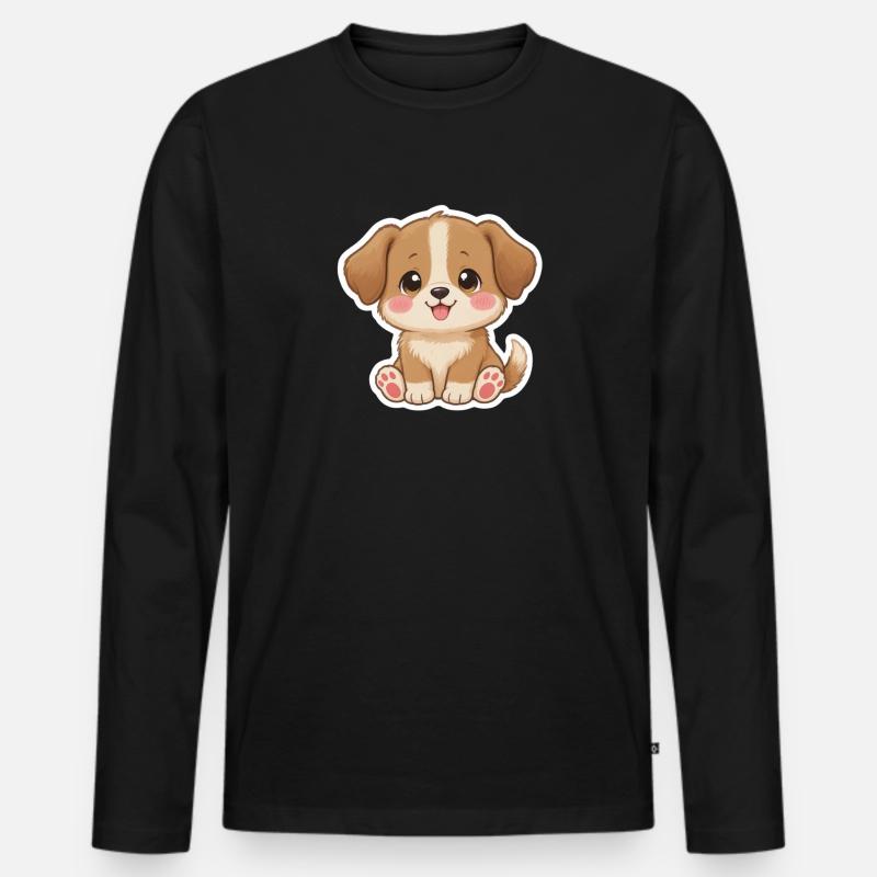 Entzückender Welpe Aufkleber - Männer Premium Bio Langarmshirt - Schwarz