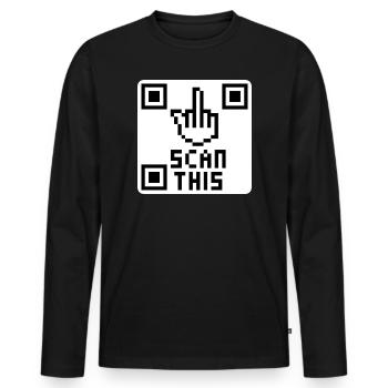 QRcode doigt d'honneur - T-shirt manches longues Premium bio Homme - noir - Devant - Nico (187cm)