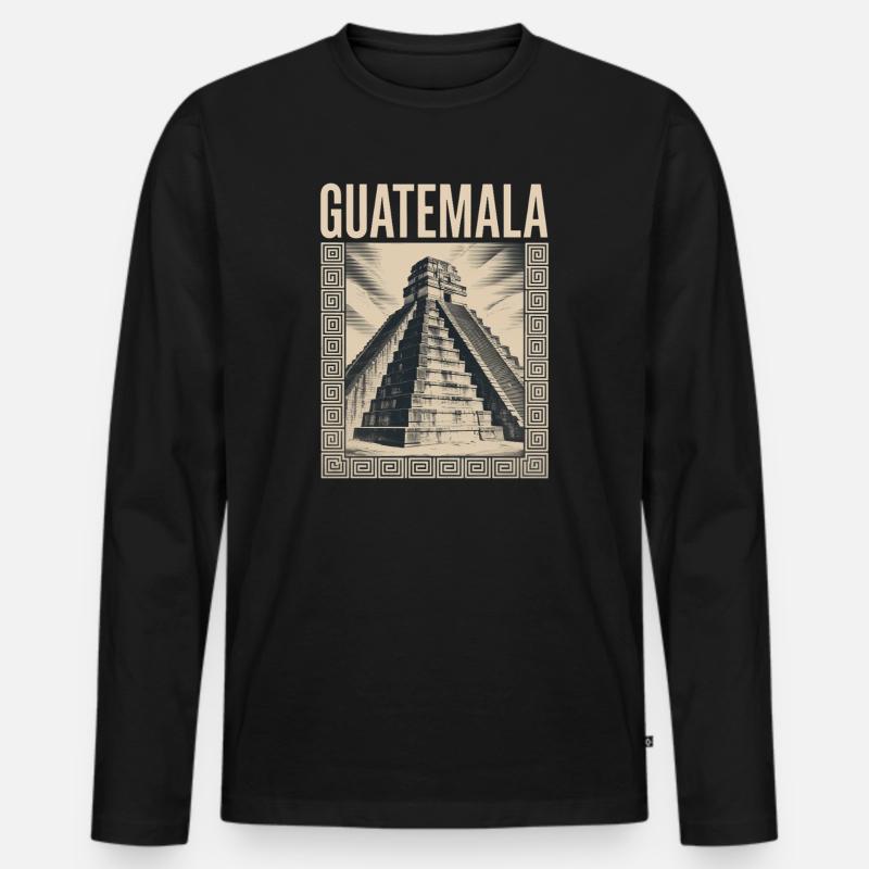 Guatemala Pyramide Retrolook Tikal - Männer Premium Bio Langarmshirt - Schwarz