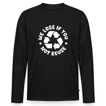 Friperie On perd si on ne réutilise pas l’amour - T-shirt manches longues Premium bio Homme - noir - Devant - Nico (187cm)