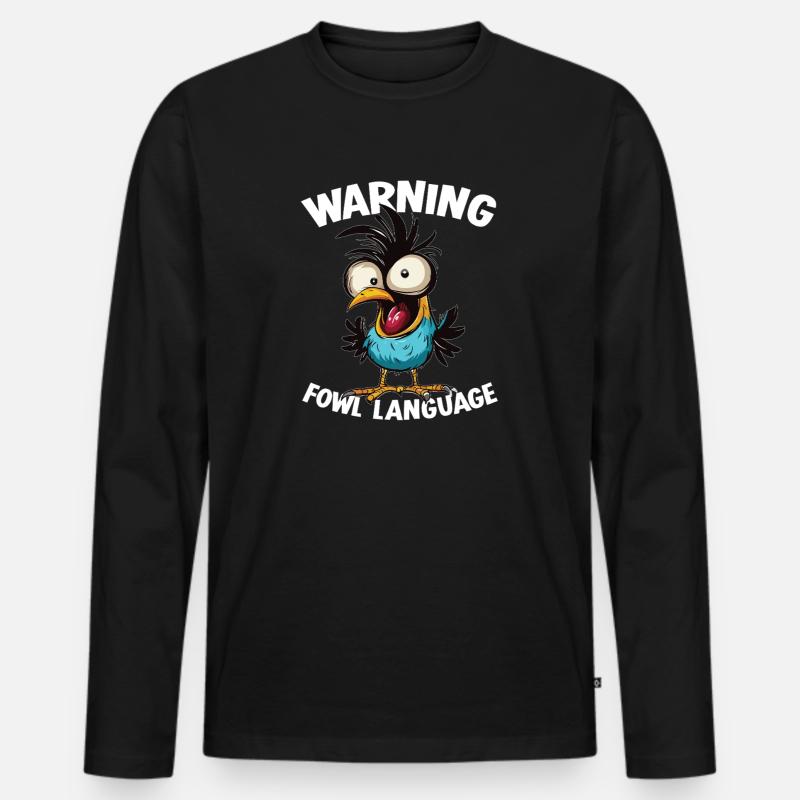 Warning_-_Fowl_Language_2 - Männer Premium Bio Langarmshirt - Schwarz