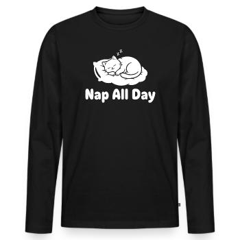 Sieste de sommeil de chat toute la journée - T-shirt manches longues Premium bio Homme - noir - Devant - Nico (187cm)