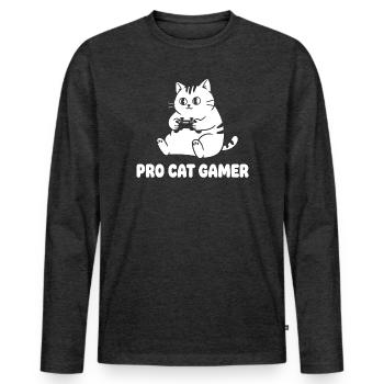Pro Cat Gamer - Men's Premium Organic Long Sleeve Shirt - heather anthracite - Front - Nico (187cm)