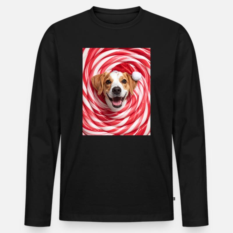 Weihnachtshund unter den Süßigkeiten - Männer Premium Bio Langarmshirt - Schwarz