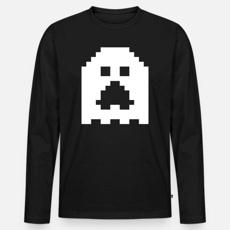 Ghost_Pixels_White - Männer Premium Bio Langarmshirt - Schwarz