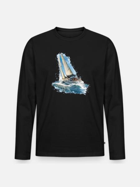 Segelboot im Wellenrauschen - Männer Premium Bio Langarmshirt - Schwarz