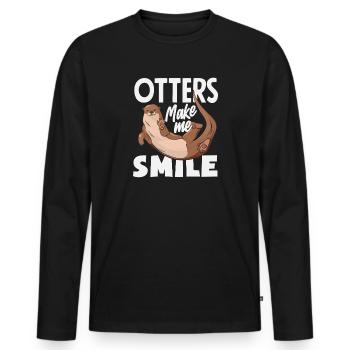 Lächelnder Seeotter Cartoon - Männer Premium Bio Langarmshirt - Schwarz - Vorne - Nico (187cm)