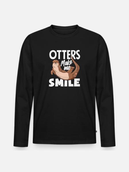 Smiling Sea Otter Cartoon - Men's Premium Organic Long Sleeve Shirt - black