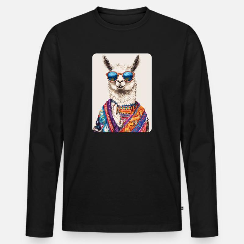 Lama - Männer Premium Bio Langarmshirt - Schwarz