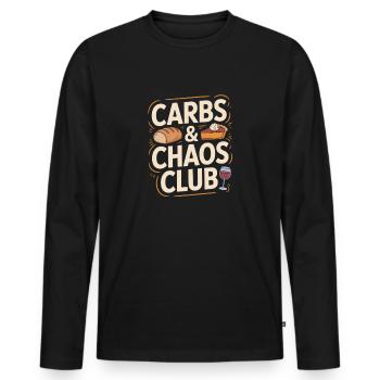 Carbs And Chaos Club Bread Cake Wine - Men's Premium Organic Long Sleeve Shirt - black - Front - Nico (187cm)