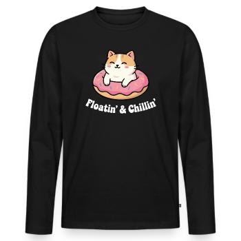 Cat Donut Chill at Pinkfrost - Men's Premium Organic Long Sleeve Shirt - black - Front - Nico (187cm)