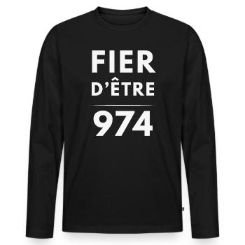 Fier d'Être 974 - T-shirt manches longues Premium bio Homme - noir - Devant - Nico (187cm)