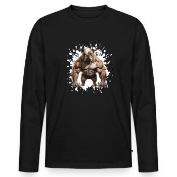 Bulldog Dog Muscles Bodybuilding - Men's Premium Organic Long Sleeve Shirt - black - Front - Nico (187cm)