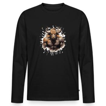 Bison Muskeln Bodybuilding Beast - Männer Premium Bio Langarmshirt - Schwarz - Vorne - Nico (187cm)