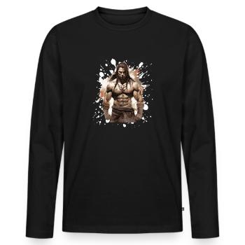 Indian Muscles Bodybuilding Chief - Men's Premium Organic Long Sleeve Shirt - black - Front - Nico (187cm)