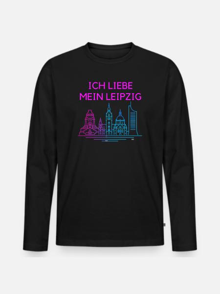 I love my Leipzig Neon Skyline - Men's Premium Organic Long Sleeve Shirt - black