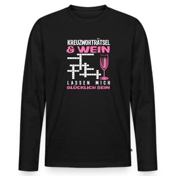 Mots croisés Vin Happy Be Humour - T-shirt manches longues Premium bio Homme - noir - Devant - Nico (187cm)