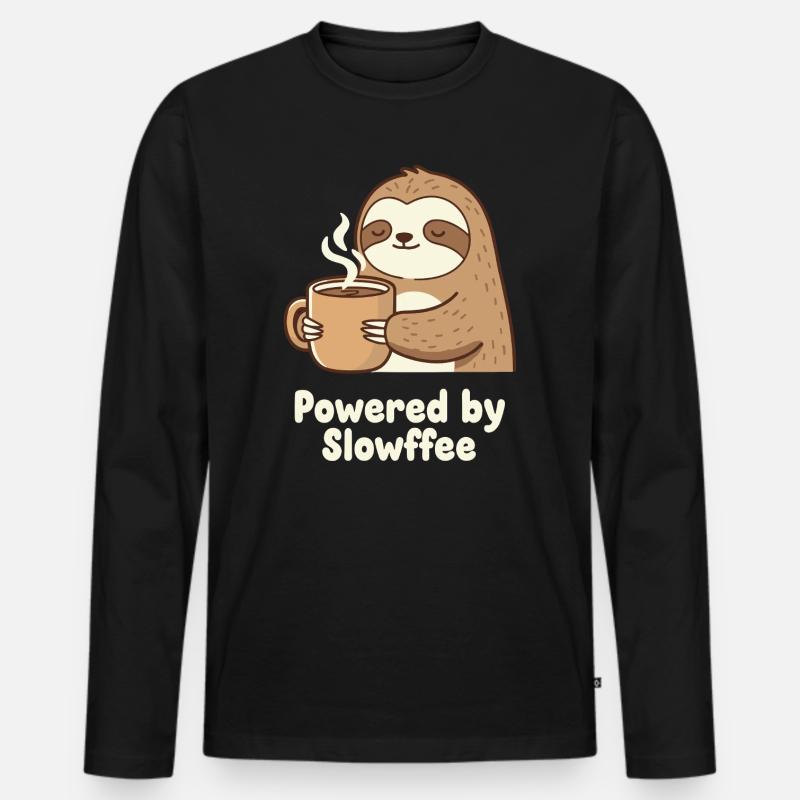 Faultier Kaffee Power Illustration - Männer Premium Bio Langarmshirt - Schwarz