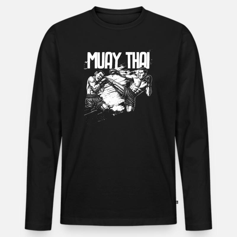 Muay Thai – High Kick - Männer Premium Bio Langarmshirt - Schwarz
