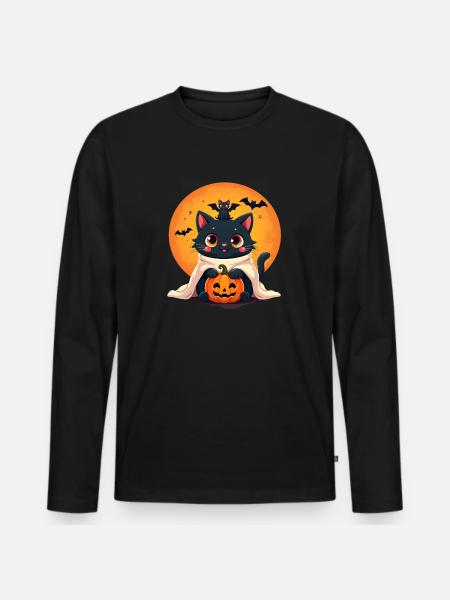 Halloween Cat with Halloween Pumpkin - Men's Premium Organic Long Sleeve Shirt - black