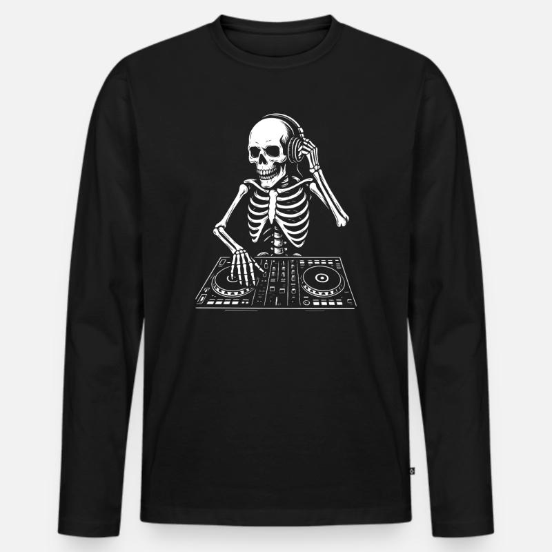 Skelett-DJ auf dem Deck - Männer Premium Bio Langarmshirt - Schwarz