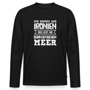 Vengo dalle ironie – Mare sarcastico - Maglia a manica lunga ecologica premium da uomo - nero - Fronte - Nico (187cm)