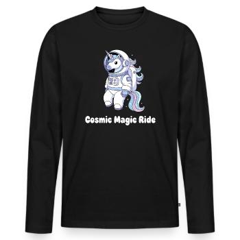 Kosmische Einhorn Raumfahrt - Männer Premium Bio Langarmshirt - Schwarz - Vorne - Nico (187cm)