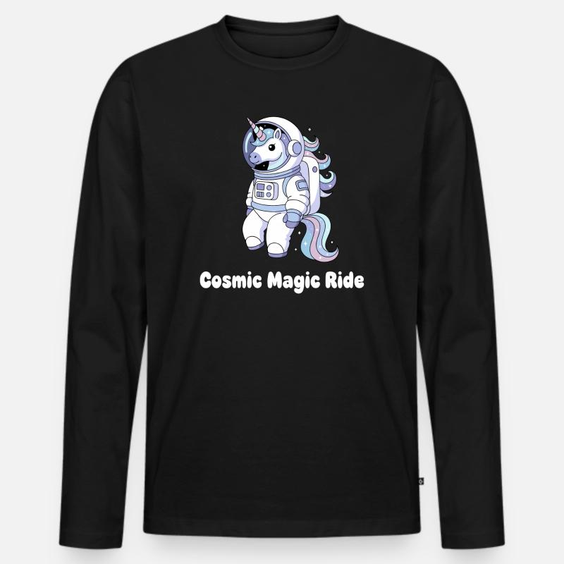 Kosmische Einhorn Raumfahrt - Männer Premium Bio Langarmshirt - Schwarz