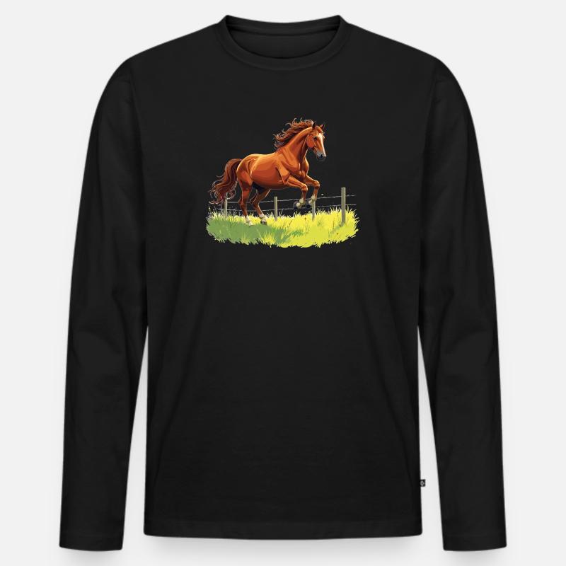 Springender Gaul am Weidezaun - Männer Premium Bio Langarmshirt - Schwarz