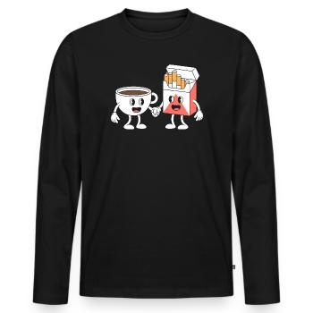 Café et cigarettes - T-shirt humoristique - T-shirt manches longues Premium bio Homme - noir - Devant - Nico (187cm)