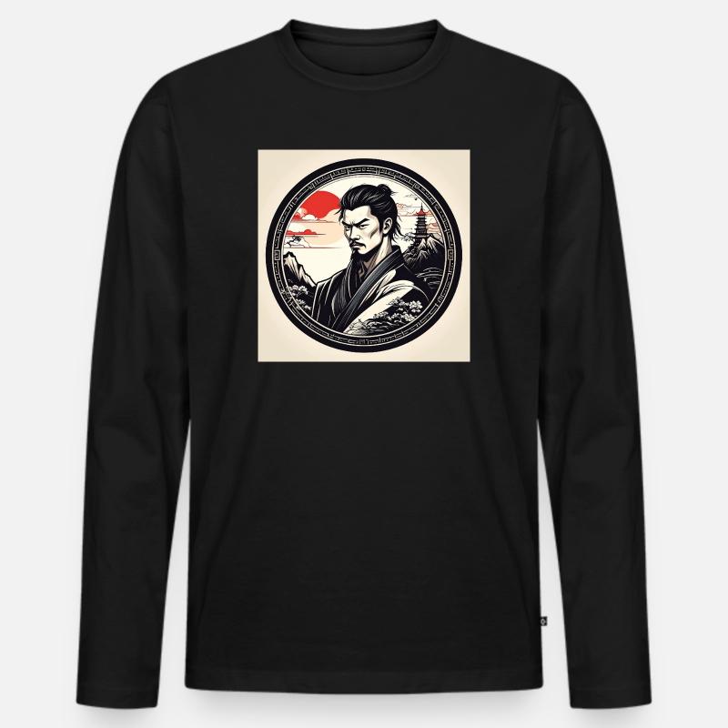 Samurai in circle frame sunset - Men's Premium Organic Long Sleeve Shirt - black