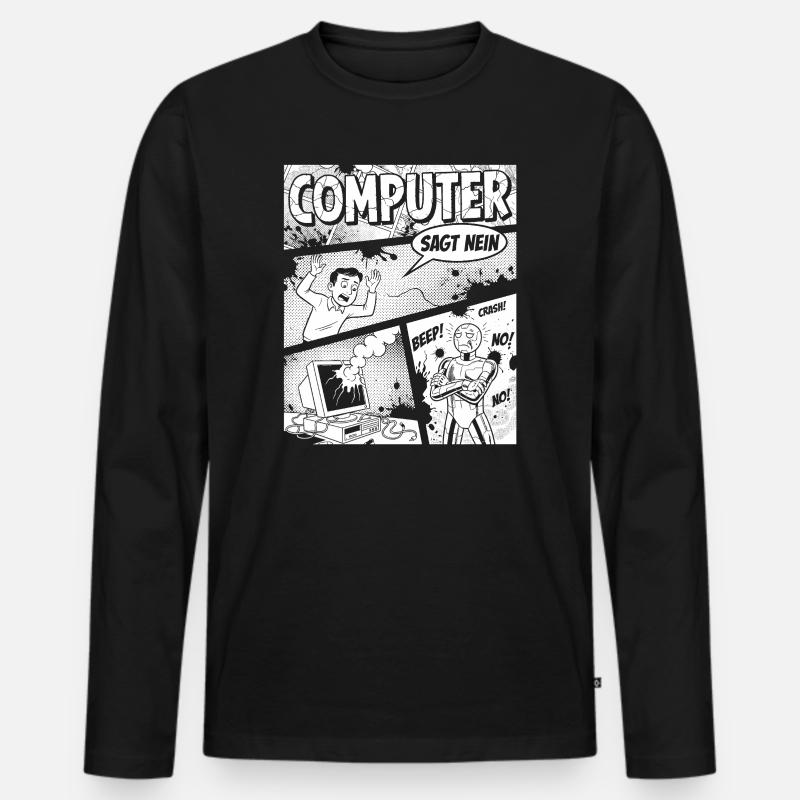 Retro Computer Comic Says No - Men's Premium Organic Long Sleeve Shirt - black