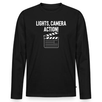 film clapper planche lumières caméra action - T-shirt manches longues Premium bio Homme - noir - Devant - Nico (187cm)