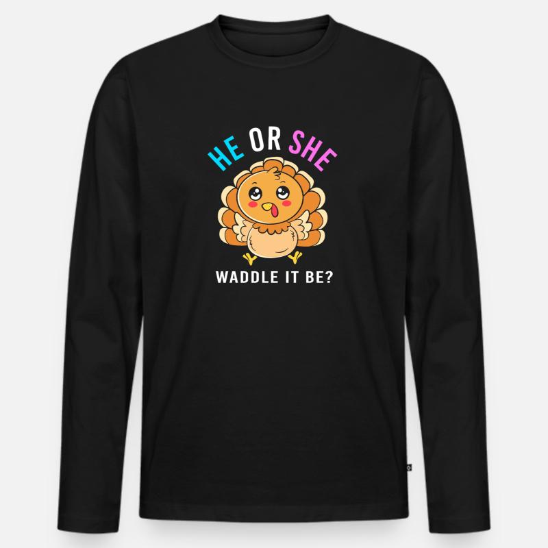 Thanksgiving Gender Reveal Werdende Mutter - Männer Premium Bio Langarmshirt - Schwarz