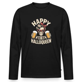Happy Hallqueen Skelett mit Biergläsern - Männer Premium Bio Langarmshirt - Schwarz - Vorne - Nico (187cm)