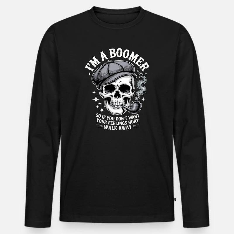 Schädel mit Pfeife Bomber Humor - Männer Premium Bio Langarmshirt - Schwarz