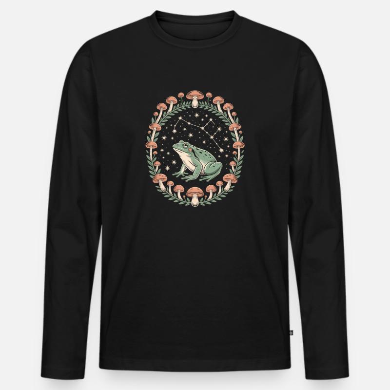 Frosch und Pilze Sternenhimmel - Männer Premium Bio Langarmshirt - Schwarz