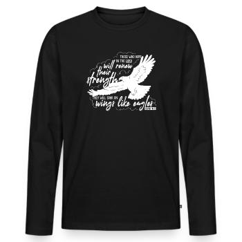 Isaiah 40 31 - soar on wings like eagles Lettering - Männer Premium Bio Langarmshirt - Schwarz - Vorne - Nico (187cm)