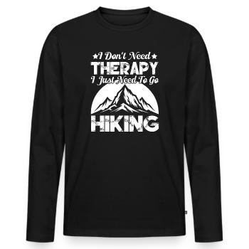 Ich brauche keine Therapie. Ich muss einfach nur wandern gehen - Männer Premium Bio Langarmshirt - Schwarz - Vorne - Nico (187cm)