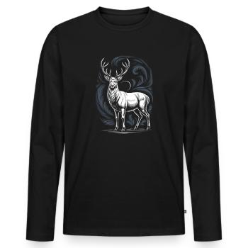 Weißer Hirsch Mit Geweih Mond Und Waldornament - Männer Premium Bio Langarmshirt - Schwarz - Vorne - Nico (187cm)