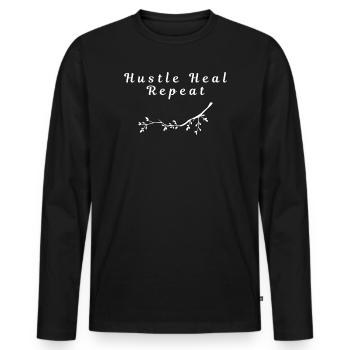 Hustle Heal Repeat – Motivational Minimal Design - Men's Premium Organic Long Sleeve Shirt - black - Front - Nico (187cm)