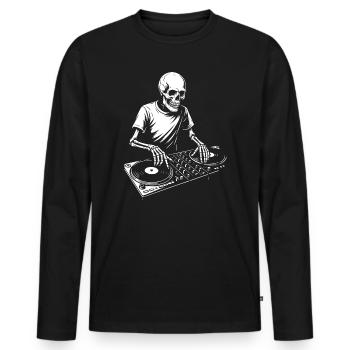 Skeleton DJ auf Plattentellern - Männer Premium Bio Langarmshirt - Schwarz - Vorne - Nico (187cm)